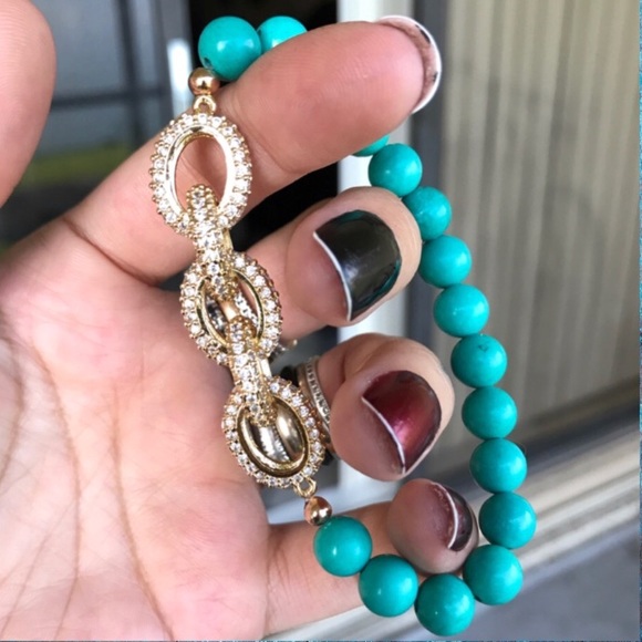 Bohochic turquoise yellow gold plated cz link - Picture 2 of 8